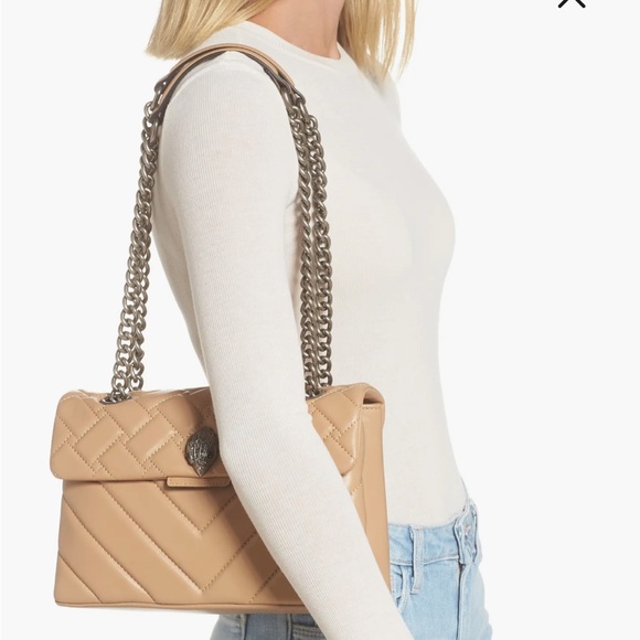 NEW Kurt Geiger Kensington X Quilted Leather Shoulder Bag tan - Picture 6 of 15